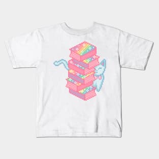 Bookworm Cat Pixel Art Kids T-Shirt